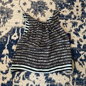 Mint and black stripe tank top with lace pattern.